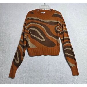 Derek Heart Women's Small Burnt Orange Brown Abstract Swirl Cropped Knit Sweater